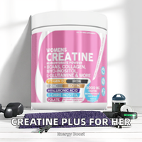 Kreatin Monohidrat Vitamin Bubuk Kolagen BCAA Myo-Inositol untuk Wanita, Penunjang Energi, Otot, Kulit, dan Pertumbuhan Rambut Dewasa, 1 Sendok/Hari