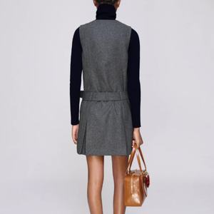 Robe en laine sans manches pour femme, style aristocratique, vintage, droite, mini, à la française, avec étiquette personnalisée de marque, collection Printemps - Product Image 2