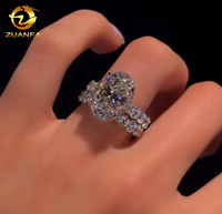 Bague de fiançailles ovale en or blanc 10K personnalisée avec halo de diamants de laboratoire, certifiée IGI, passe le testeur de diamants, ensemble de mariage