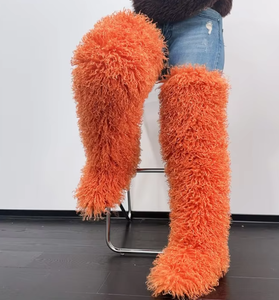 מגפי פרווה מלאכותית מונגולית בגובה ירך 60-70 ס\\\"מ, מגפי חורף חדשים, נגד החלקה, מגפי שלג חמים, מגפי נשים חמים - Product Image 5