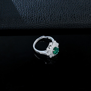 Lab Grown <b>Emerald</b> Snowflake Halo <b>Ring</b> S925 <b>Silver</b> Plated Platinum Vintage Engagement <b>Ring</b> K - Product Image 4