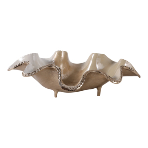 Ciotola Decorativa in Metallo Ondulato, Elemento d'Arredo Costiero per Soggiorno e Tavolino da Caffè - Product Image 1