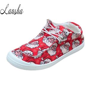 <span class=keywords><strong>Super</strong></span> confortable semelle souple toile baskets dames joyeux noël rouge père noël imprimé à lacets plat <span class=keywords><strong>bateau</strong></span> chaussures pour femmes - Product Image 2