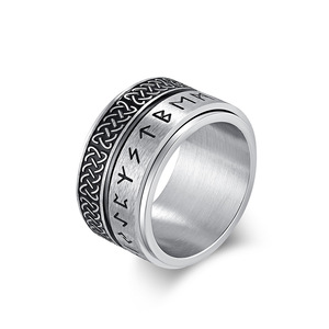 Anillo giratorio de acero titanio con diseño nórdico vikingo retro y nudo celta para hombre, anillo de dedo índice grande, único y de nicho. - Product Image 5