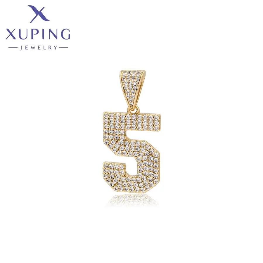 X000709161 XUPING takı anlamlı zirkon şekil 5 14K altın kaplama bakır takı şanslı numarası kolye DIY kolye yapımı için