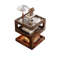 Yxg Table de chevet multifonctionnelle de style nordique, mini étagère en bois massif, table à thé noire ton noyer pour chambre à coucher