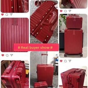 Koper Pengantin Merah untuk Perlengkapan Pernikahan, Koper Roda dengan Kotak Kata Sandi, Bahan Neoprene Tahan Lama & Tahan Gempa, Sepasang - Product Image 4