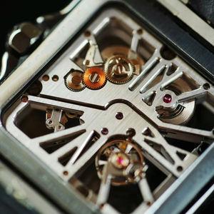 Montre automatique à mouvement mécanique en acier inoxydable, cuir véritable, rectangulaire, étanche, style designer, crâne - Product Image 2