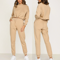Sweat-shirt à manches longues pour femme, ensemble deux pièces, Top court, costume de survêtement pull-over Jogging, tenue d'hiver