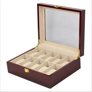 전문 공장 10 레드 광택 옻칠 체리 나무 시계 보관 디스플레이 상자