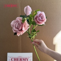 DC329 Vente en gros de roses artificielles multi-têtes en terre cuite, toucher réaliste, aspect humide, pour arrangements floraux de mariage d'automne