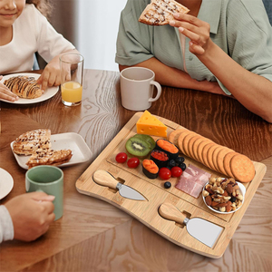 ZB Custom Wavy Bamboo Cheese Serving and Cutting Board Set Wood Plate Board for Kitchen for Chopping Food Serving - Product Image 6