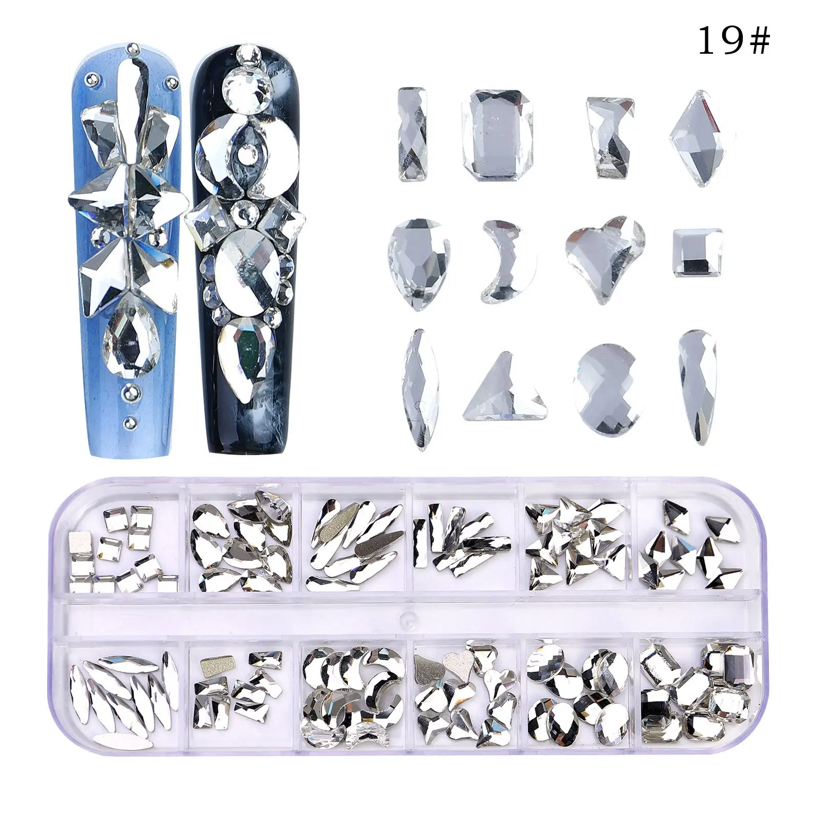 12 Grid Best Seller Nail Stone Nail Rhinestones Crystal AB kit Multi Shape Glass Diamonds Nails Art Rhinestone Decoration