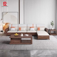 Ensemble de canapé modulaire en bois de noyer avec rangement et housses amovibles lavables pour petit appartement ou salon