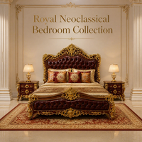 Suite de lit king size européen en bois massif avec sculpture dorée et cuir capitonné pour chambre de villa de luxe, taille personnalisée