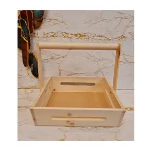 Square Wooden Crate Swing Handle Basket wooden fruit basket Crates with Handles for Storage Bins decor