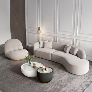 Sofà con design in velluto di orsacchiotto di velluto bianco, divano con mezza <span class=keywords><strong>luna</strong></span>, sofà ricurvo, - Product Image 2