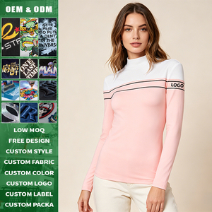 เสื้อกอล์ฟผู้หญิงแบบสปอร์ต สีสันตัดกัน คอปกพับ แขนยาว ทรงเข้ารูป ยืดหยุ่นสูง ระบายอากาศได้ดี ผลิตจากผ้าสแปนเด็กซ์และไนลอน เหมาะสำหรับฤดูใบไม้ร่วง - Product Image 1