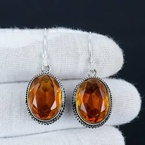 Pendientes colgantes finos de Plata de Ley 925 al por mayor, gancho de piedras preciosas ovaladas facetadas con citrino, joyería hecha a mano con precio de fábrica - Product Image 2