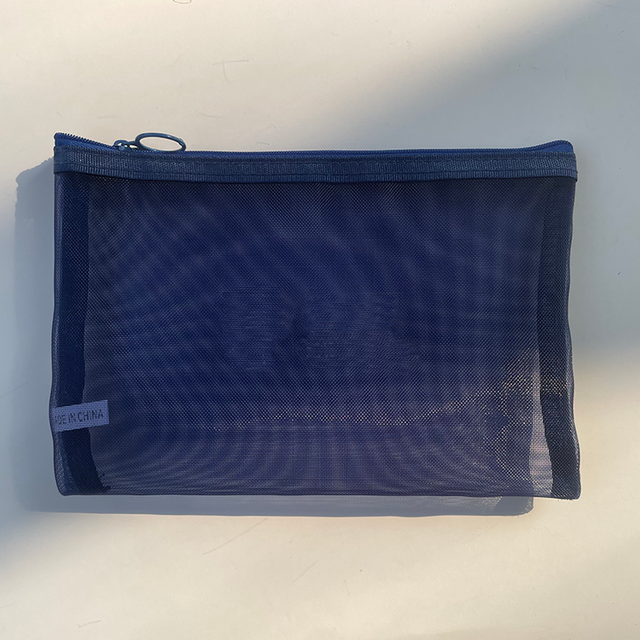 Zipper Flat Storage Transparent Robust Mesh Pouch 22x15cm Recyclable Eco-friendly Unisex Polyester File School Office Bag