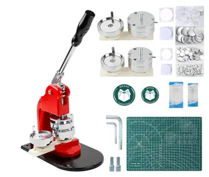 Button Maker Machine Multiple Sizes 1.25+2.25 Inch (32+58mm) with 200 PCS Materials Cutter and Cutting Mat