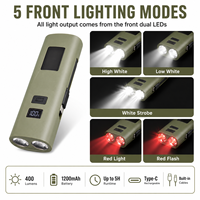 Linterna LED Recargable Z818 Verde ABS con Banco de Energía Integrado USB/Tipo-C, Resistente al Agua IP44, 400 Lúmenes, Modo Alto/Bajo/Flash/Rojo, para Camping