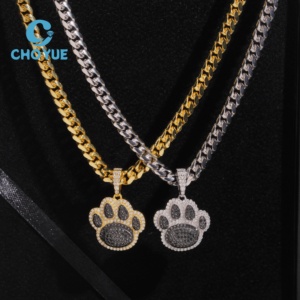 Colgante de Plata de Ley 925 con Huella de Animal, Joyería Hip Hop con Moissanita, Colgante Hip Hop Personalizado con Moissanita para Hombre - Product Image 3