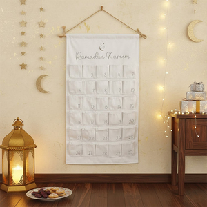 <span class=keywords><strong>Calendrier</strong></span> de l'Avent suspendu Ramadan Kareem blanc, organisateur mural en tissu à 30 poches, compte à rebours en toile de polyester, <span class=keywords><strong>calendrier</strong></span> de l'Avent vierge - Product Image 1