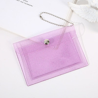 Dompet Kartu Lipat Wanita Gaya Ins, Tahan Air, PVC Transparan, Lapisan UV Berkilau, Dompet Leher, Dompet Koin, Sablon