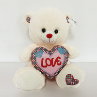 Ours en peluche blanc/brun brillant tenant un cœur rouge avec inscription « Je t'aime » dans la main, jouet en peluche pour animaux