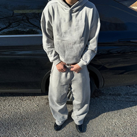 Ensemble survêtement homme personnalisé gris oversize avec sweat à capuche et pantalon de jogging 2 pièces en polyester respirant pour le streetwear décontracté et les loisirs
