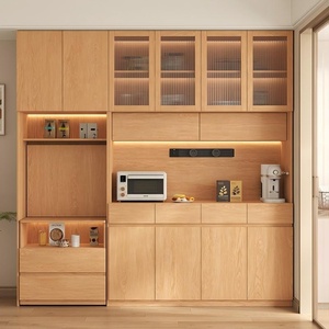 XHA Custom Eco-Friendly Solid Wood Multifunction <b>Sideboard</b> Folding Dining Table Floor-to-Ceiling Wall Cabinet Hidden Oak Glass - Product Image 1