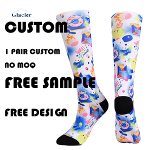 Glacier pas cher <span class=keywords><strong>prix</strong></span> gratuit respirant absorbant la sueur imprimé chaussettes hommes pour le printemps tricoté sublimation haute cheville impression numérique - Product Image 1