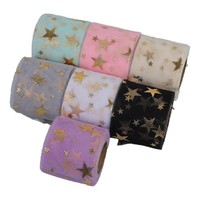 Rouleau de tulle en maille dorée à motifs étoiles, 6 cm x 25 yards, polyester, pour mariage, nœuds papillon, emballage cadeau, accessoires pour cheveux DIY