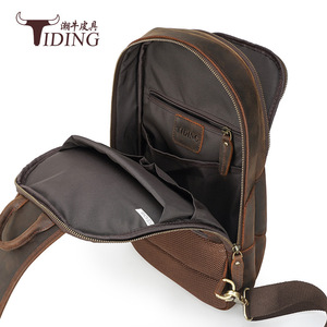 Sac de poitrine en cuir véritable pour hommes, sac à bandoulière marron foncé, sac à bandoulière décontracté en cuir de vache de première qualité, été 2021 - Product Image 5