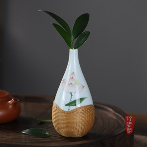Bamboo Woven Ceramic Vase Set Handmade Traditional Chinese Style Decorative Flower Vase For Living Room Desktop Ornament - Product Image 2