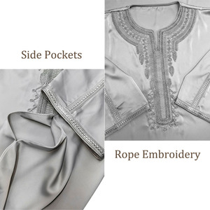 Premium Twill Moroccan Rope Embroidery <strong>Men</strong> <strong>Thobe</strong> Dubai Modest Eid Ramadan Muslim Islamic Wholesale Short Sleeve <strong>Men</strong> <strong>Thobe</strong> - Product Image 2