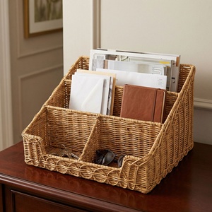 Hand-Woven Rattan Storage Basket Office Desk Storage <b>Box</b> Straw Basket with No Installation Required - Product Image 1