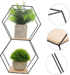Industrial Wooden Metal Iron Hexagonal <b>Floating</b> <b>Wall</b> <b>Shelf</b> for Living Room Bedroom Bathroom Entry Dining Hanging Storage - Product Image 3