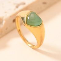 Bagues cœur en acier inoxydable imperméable plaqué or PVD 18 carats Bague cœur naturel