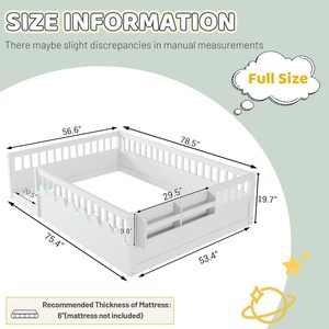 Letto Montessori Personalizzato con Sponde Alte, Struttura Letto a Terra Full Size per Bambini, Luci LED e Ripiano Portaoggetti - Product Image 3