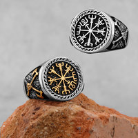 Cincin Baja Tahan Karat 316L yang Dipersonalisasi Grosir Tahan Air Anti Noda Vintage Punk Gothic Perhiasan Fashion Nordik Viking