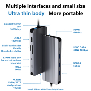 Docking Station <span class=keywords><strong>USB</strong></span> <span class=keywords><strong>C</strong></span> <span class=keywords><strong>HUB</strong></span> Loại <span class=keywords><strong>C</strong></span> <span class=keywords><strong>HUB</strong></span> 12 trong <span class=keywords><strong>1</strong></span> để USB2.0 USB3.0 * 3 hd-mi RJ45 dữ liệu PD SD TF 3.5 âm thanh ổ <span class=keywords><strong>c</strong></span>ứng bao vây M.2 NVMe - Product Image 2