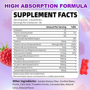 Compléments alimentaires Vanwin en gommes pour l'humeur, à la saveur naturelle de framboise, biologiques, formule 10 en 1, <span class=keywords><strong>anti</strong></span>-stress, extrait de safran et d'ashwagandha - Product Image 6