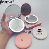 Travel Double Side Round Hand Led Pocket Mirror Private Label Led Light Compact Makeup Mirror