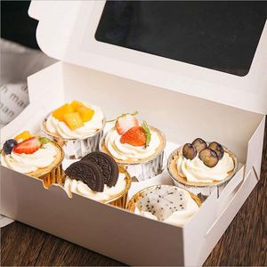 Wholesale 6 Holes White Paper <b>Cupcake</b> <b>Box</b> with Clear Window Including Stickers, 12 Pack <b>Cupcake</b> Boxes with Inserts - Product Image 2