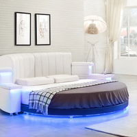 Lit rond moderne KEHUI avec cadre en bois, matelas et haut-parleurs intégrés, mobilier de chambre à coucher noir de luxe, taille king size