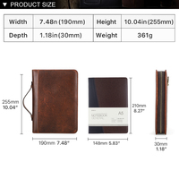Housse de carnet A5 en cuir pleine fleur rétro avec fermeture éclair, pochette minimaliste personnalisée pour Bible ou journal avec boucle pour stylo