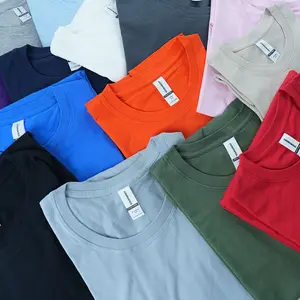 YKH 180GSM 100% algodón logotipo personalizado ropa de trabajo camisa bandera lavada lavado Oversize camisetas lisas para hombres