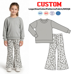 Conjunto de Ropa Trendyism Boutique para Niñas Pequeñas, Estilo Otoñal para Vacaciones, Top con Estampado de Spandex/Algodón Orgánico y Pantalones de Campana, Servicio OEM - Product Image 1